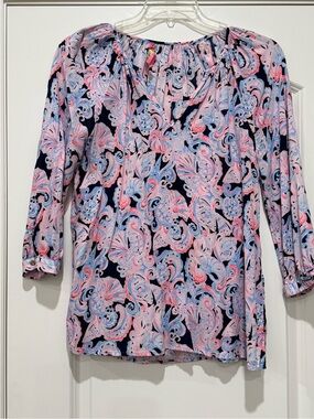 Ladies Lily Pulitzer Sea Shell 3/4 Sleeve Blouse Size Large